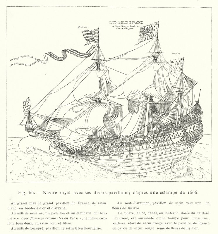 Kuninkaallinen alus eri lippuineen; painoksen jälkeen vuodelta 1666 (kaiverrus) tekijältä French School