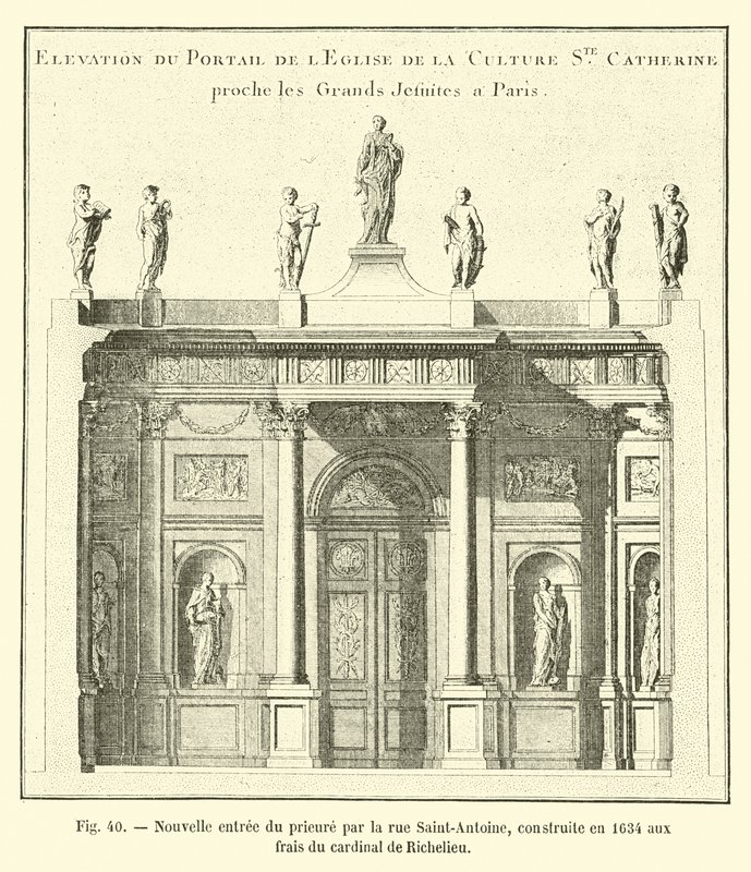Uusi sisäänkäynti rue Saint-Antoinen rue Saint-Antoinen varrelle, rakennettu vuonna 1634 kardinaali de Richelieun kustannuksella tekijältä French School