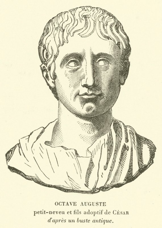 Octavian Augustus, veljenpoika ja adoptiopoika ja Julius Caesarin perillinen (kaiverrus) tekijältä French School