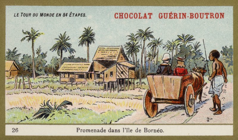 Häräkärryajelu Borneon saarella (chromolitho) tekijältä French School