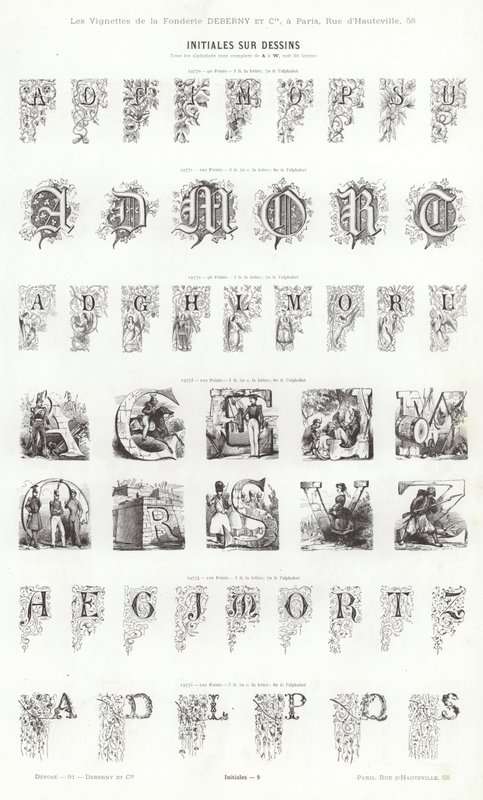 Sivu typografisista vinjeteistä (kaiverrus) tekijältä French School