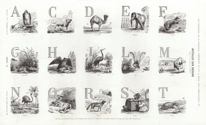 Sivu typografisista vinjeteistä (kaiverrus) tekijältä French School