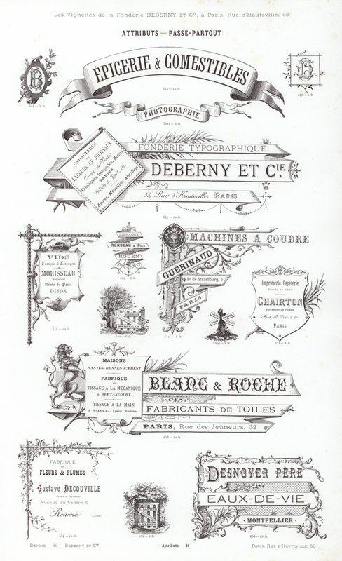 Sivu typografisista vinjeteistä (kaiverrus) tekijältä French School