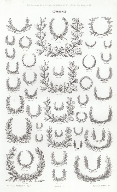 Sivu typografisista vinjeteistä (kaiverrus) tekijältä French School
