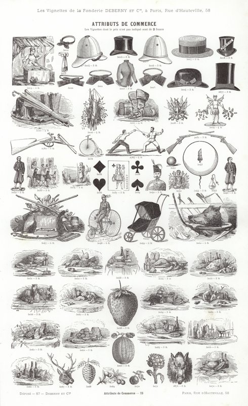 Sivu typografisista vinjeteistä (kaiverrus) tekijältä French School