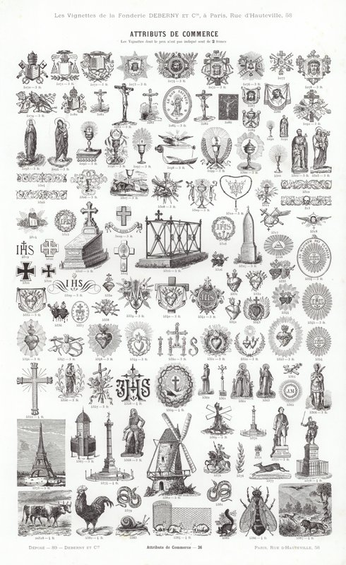 Sivu typografisista vinjeteistä (kaiverrus) tekijältä French School