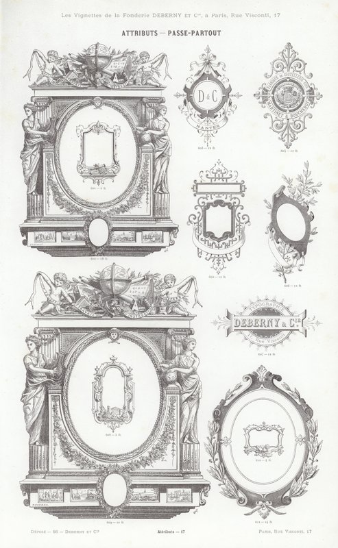 Sivu typografisista vinjeteistä (kaiverrus) tekijältä French School