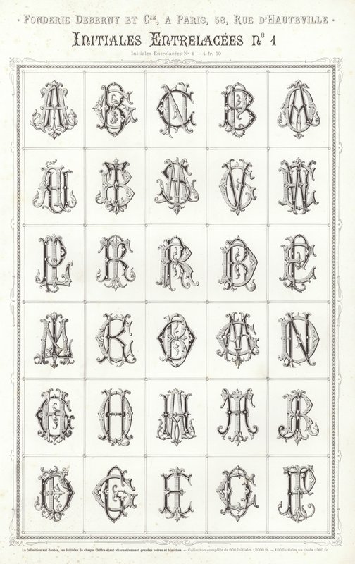 Sivu typografisista vinjeteistä (kaiverrus) tekijältä French School