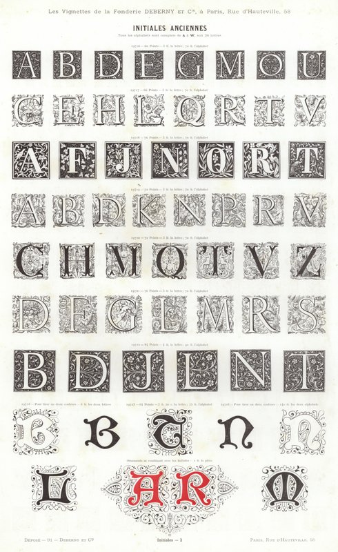 Sivu typografisista vinjeteistä (kaiverrus) tekijältä French School