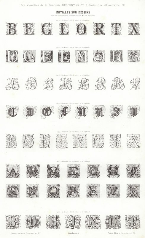 Sivu typografisista vinjeteistä (kaiverrus) tekijältä French School
