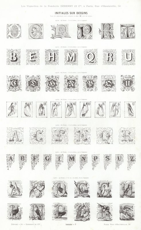 Sivu typografisista vinjeteistä (kaiverrus) tekijältä French School