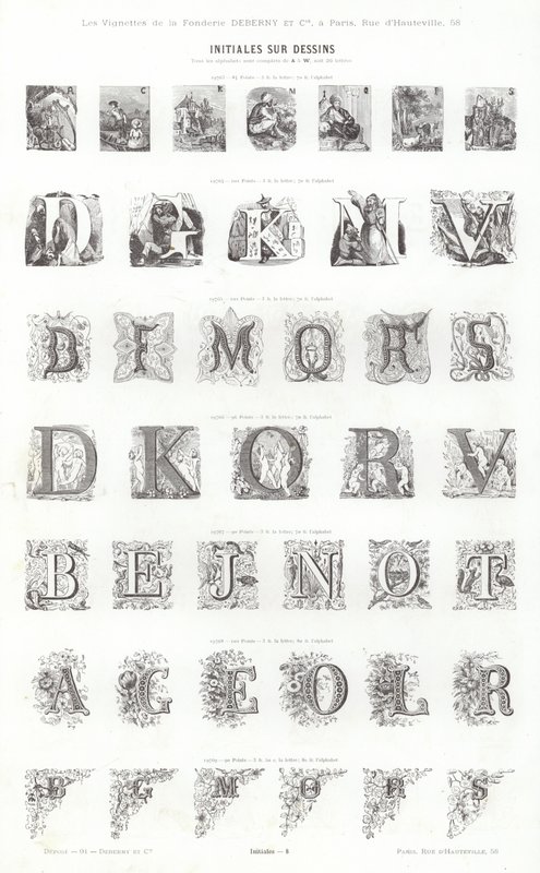 Sivu typografisista vinjeteistä (kaiverrus) tekijältä French School