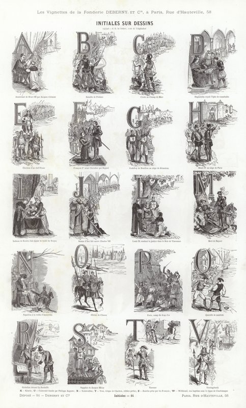 Sivu typografisista vinjeteistä (kaiverrus) tekijältä French School