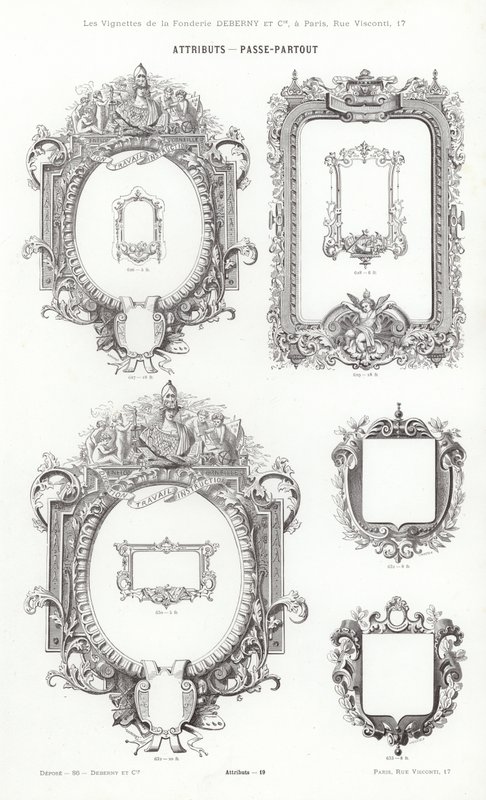 Sivu typografisista vinjeteistä (kaiverrus) tekijältä French School