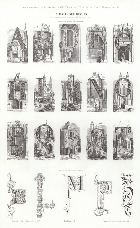 Sivu typografisista vinjeteistä (kaiverrus) tekijältä French School