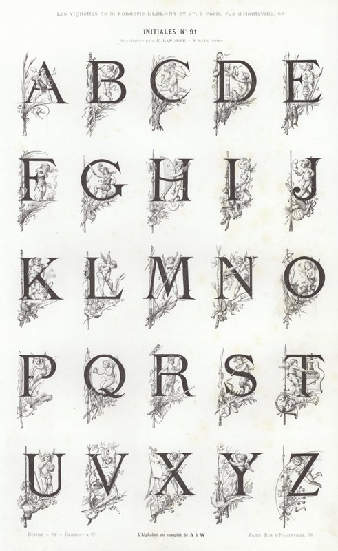 Sivu typografisista vinjeteistä (kaiverrus) tekijältä French School