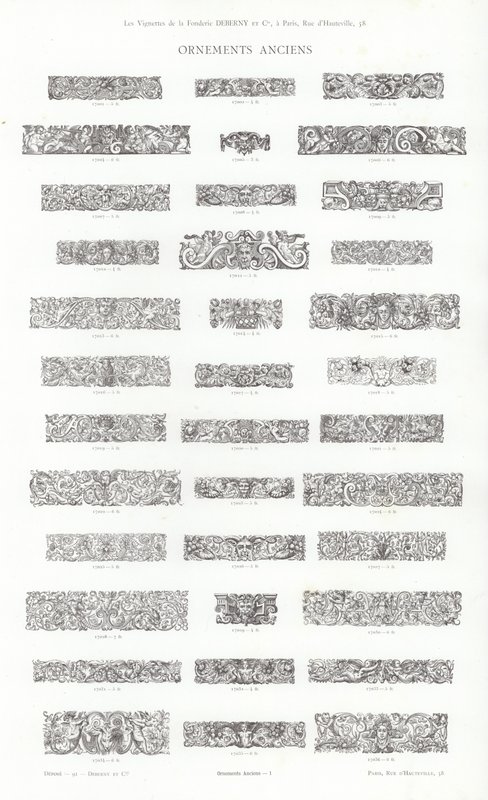Sivu typografisista vinjeteistä (kaiverrus) tekijältä French School