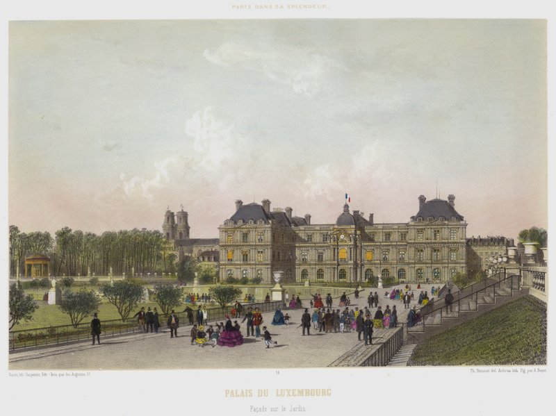 Luxemburgin palatsi, Puutarhan julkisivu (väri litho) tekijältä French School