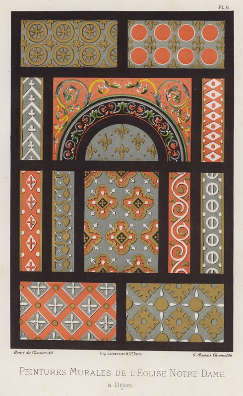Seinämaalaukset Notre-Damen kirkosta Dijonissa (väri litho) tekijältä French School