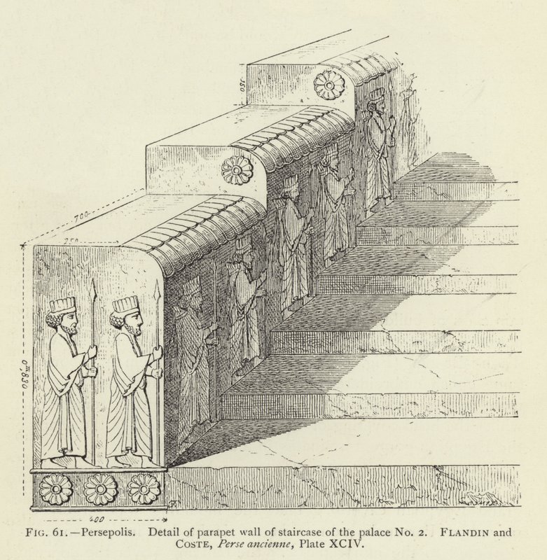 Persepolis, Yksityiskohta palatsin nro 2 portaiden suojaseinästä (kaiverrus) tekijältä French School