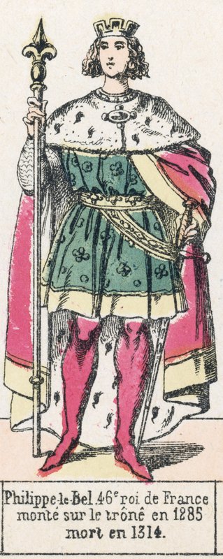 Philippe-le-Bel, 46. Ranskan kuningas, nousi valtaistuimelle vuonna 1285, kuoli vuonna 1314 (värinen kaiverrus) tekijältä French School