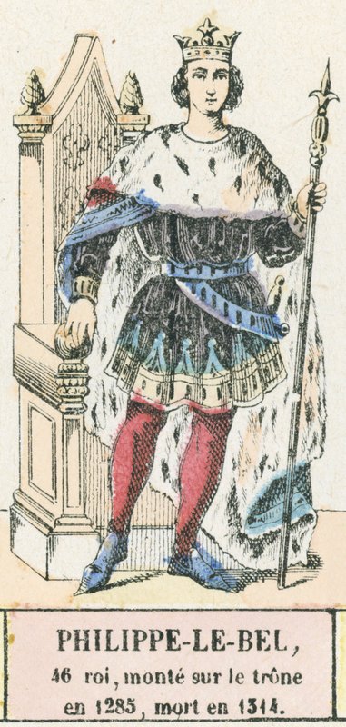 Philippe-le-Bel, 46. kuningas, nousi valtaistuimelle vuonna 1285, kuoli vuonna 1314 (värillinen kaiverrus) tekijältä French School