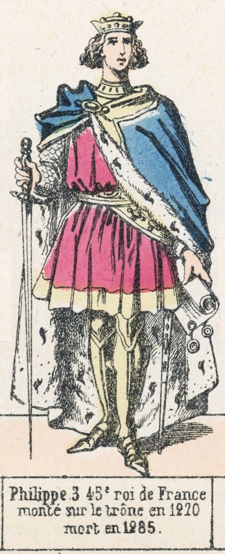 Philippe 3, 45. Ranskan kuningas, nousi valtaistuimelle vuonna 1270, kuoli vuonna 1285 (värillinen kaiverrus) tekijältä French School