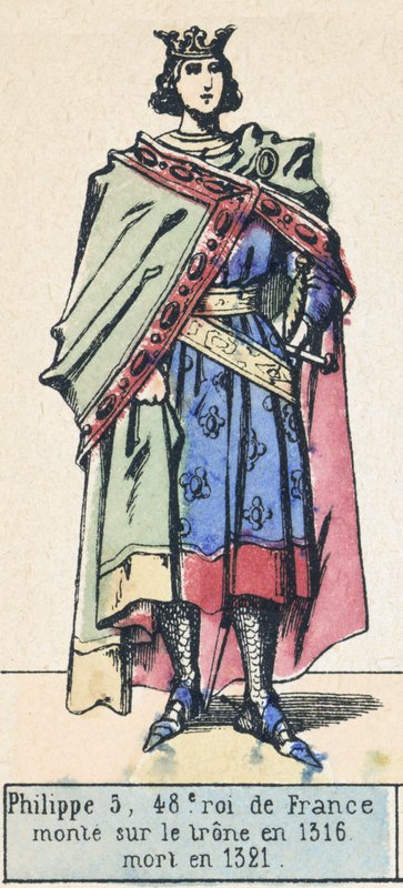Philippe 5, 48. Ranskan kuningas, nousi valtaistuimelle vuonna 1316, kuoli vuonna 1321 (värillinen kaiverrus) tekijältä French School