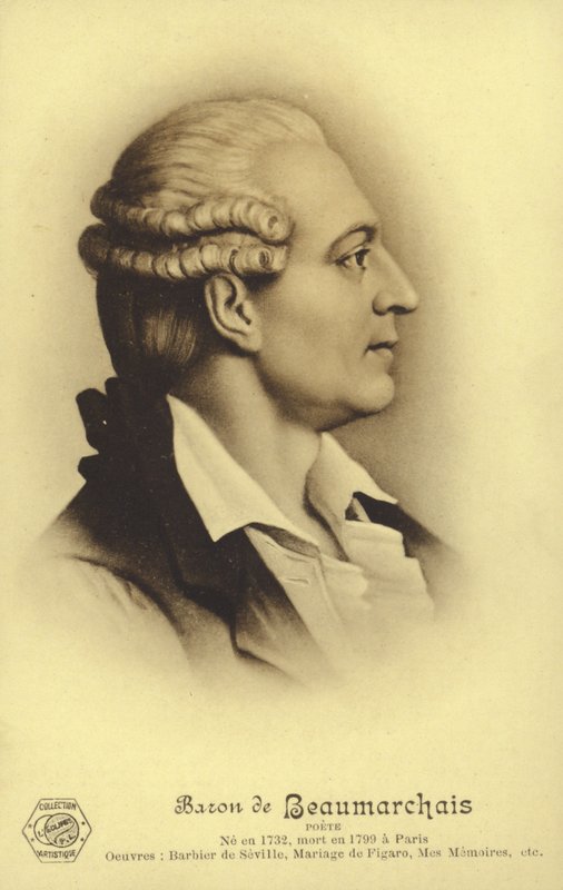 Pierre Beaumarchais (1732-1799), ranskalainen näytelmäkirjailija (litografia). tekijältä French School