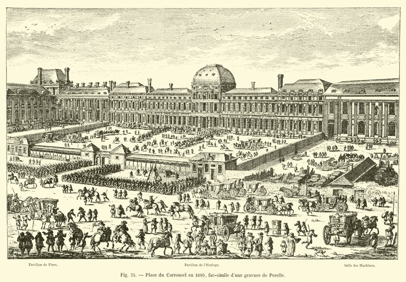 Place du Carrousel vuonna 1680, faksimile Perellen kaiverruksesta tekijältä French School