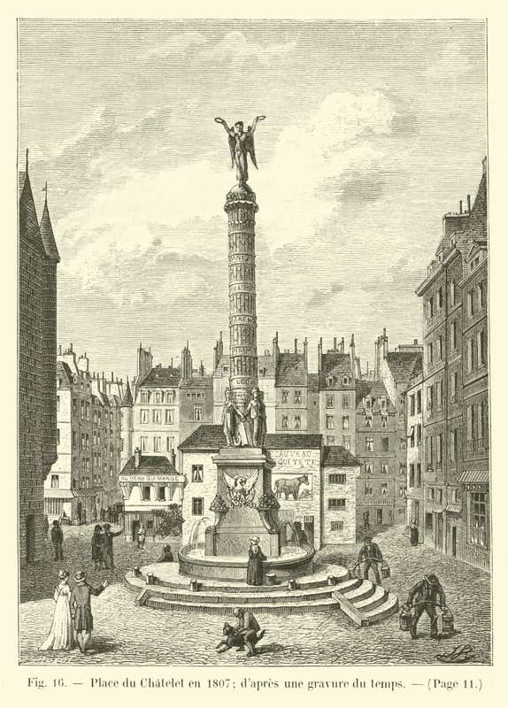 Place du Chatelet vuonna 1807; aikaisesta kaiverruksesta tekijältä French School