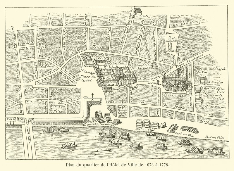 Hôtel de Ville -alueen suunnitelma vuosilta 1675-1778 tekijältä French School