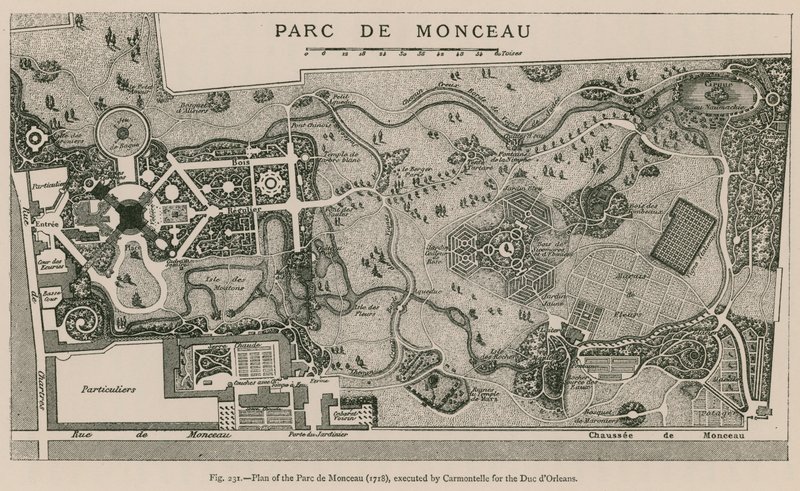 Parc de Monceaun suunnitelma (1718), jonka Carmontelle toteutti Due dOrleansia varten tekijältä French School