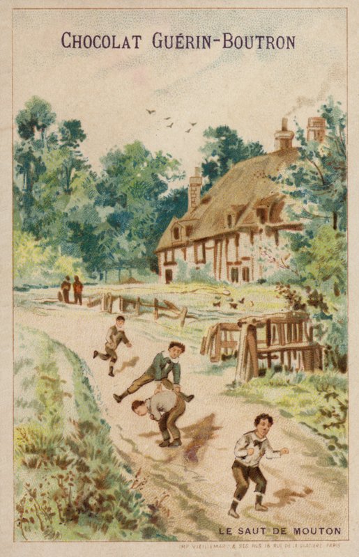 Pelaaminen hyppysammakkoa (chromolitho) tekijältä French School