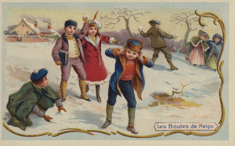 Lumipallojen pelaaminen (chromolitho) tekijältä French School