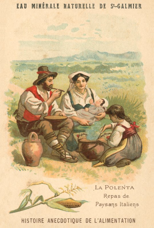 Polenta, italialaisten talonpoikien ateria (chromolitho) tekijältä French School