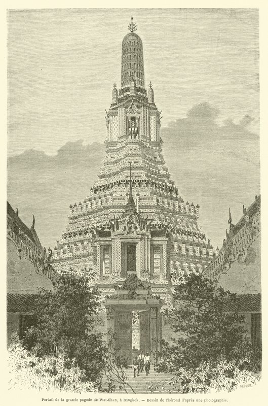 Portaali Wat-Chanin suuresta pagodista, Bangkokissa (kaiverrus) tekijältä French School