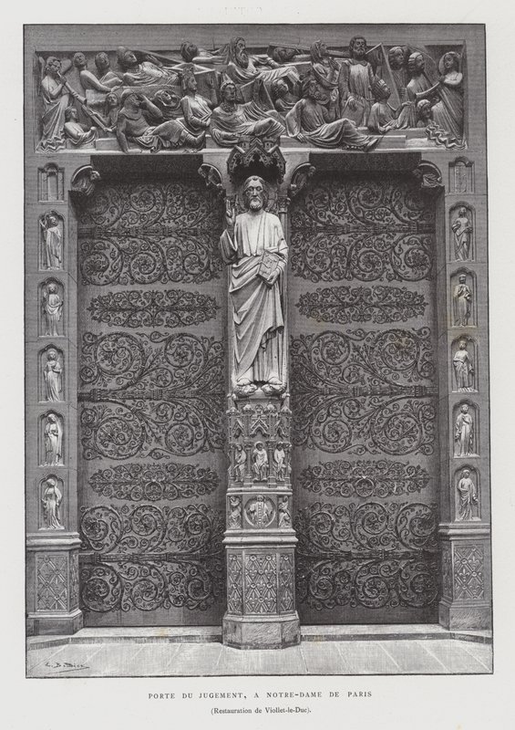Viimeisen tuomion portaali, Notre Dame de Paris (litho) tekijältä French School