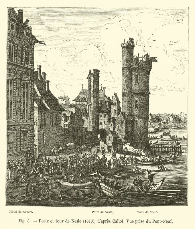 Neslen portti ja torni, 1640, Callotin jälkeen, näkymä Pont-Neufista tekijältä French School