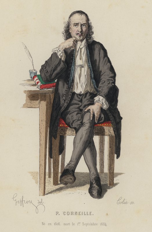 Pierre Corneillen, ranskalaisen näytelmäkirjailijan muotokuva (värikaiverrus) tekijältä French School