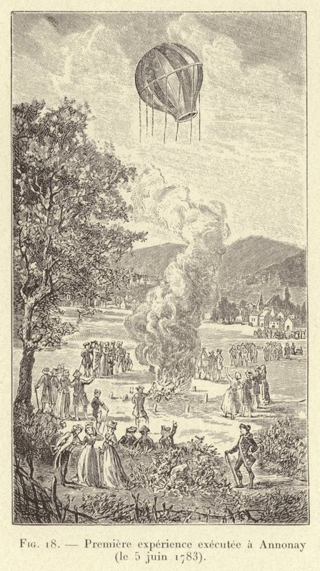 Ensimmäinen koe suoritettu Annonayssa (5. kesäkuuta 1783) (kaiverrus) tekijältä French School