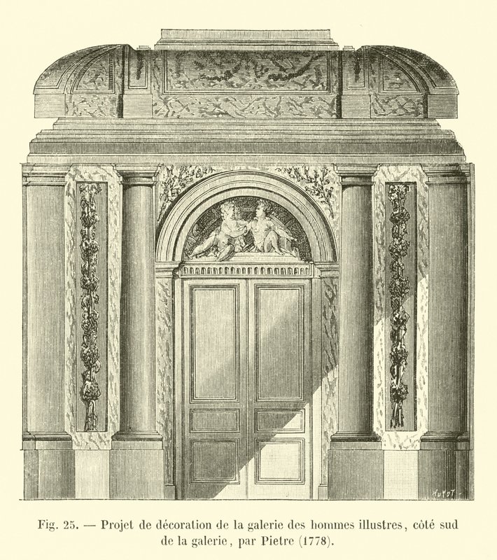 Sisustusprojekti maineikkaiden miesten galleriaan, gallerian eteläpuolella, Pietre, 1778 tekijältä French School