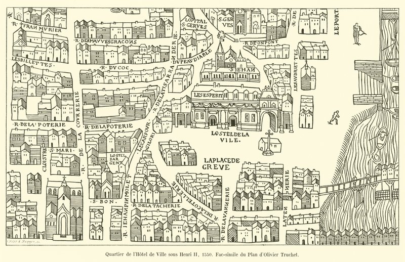 Henri II:n johtaman Hôtel de Villen kaupunginosa, 1550, Olivier Truchetin suunnitelman faksimile tekijältä French School
