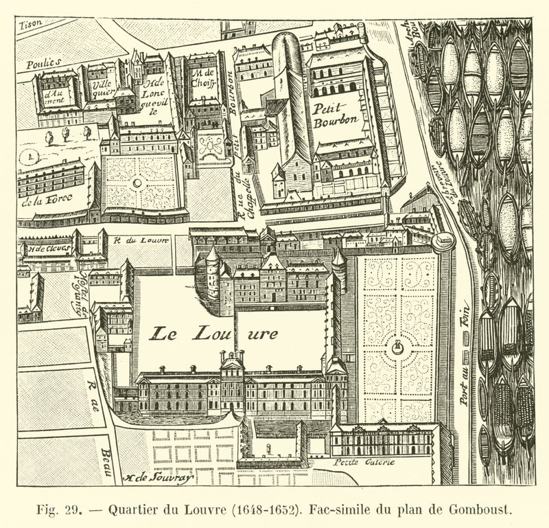 Louvren alue, 1648-1652, faksimile Gomboustin kartasta tekijältä French School
