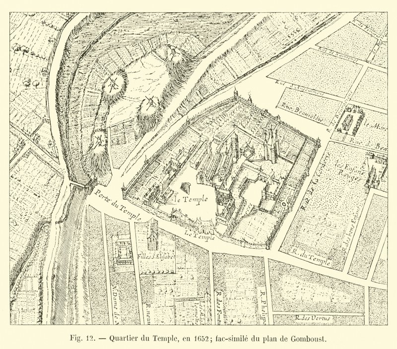 Temppelikortteli, vuonna 1652; faksimile Gomboustin kartasta tekijältä French School