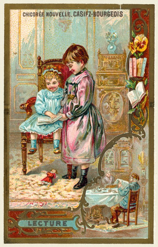 Lukeminen (chromolitho) tekijältä French School
