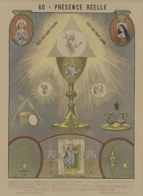 Kristuksen todellinen läsnäolo eukaristiassa (väri litho) tekijältä French School