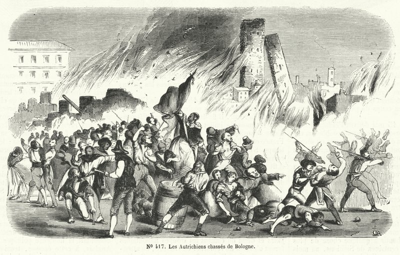 Kapinalliset ajoivat itävaltalaisia pois Bolognasta, Italiasta, 1848 tekijältä French School