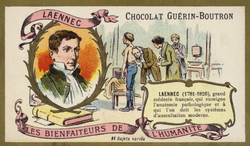 Rene Laennec, ranskalainen lääkäri ja stetoskoopin (chromolitho) keksijä tekijältä French School