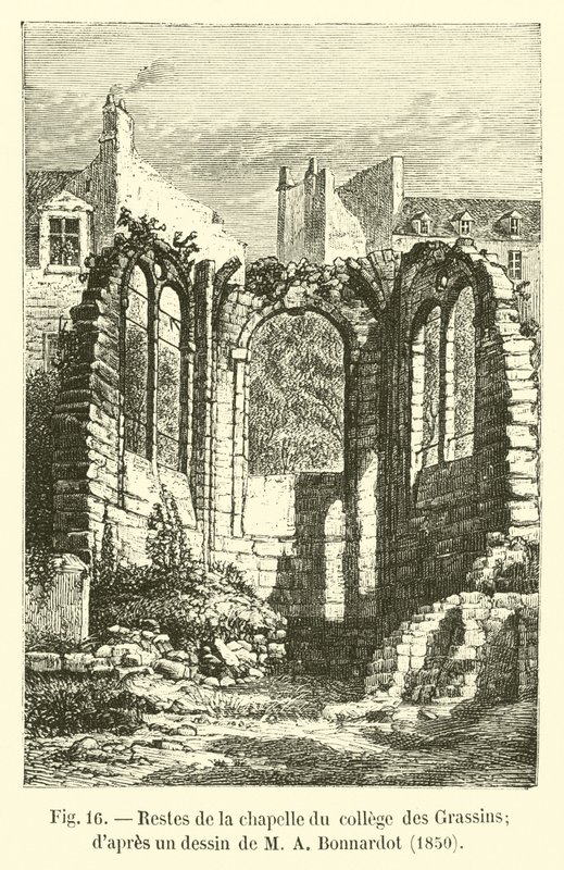 College des Grassinsin kappelin jäänteet; M A Bonnardotin piirustuksen jälkeen, 1850 tekijältä French School